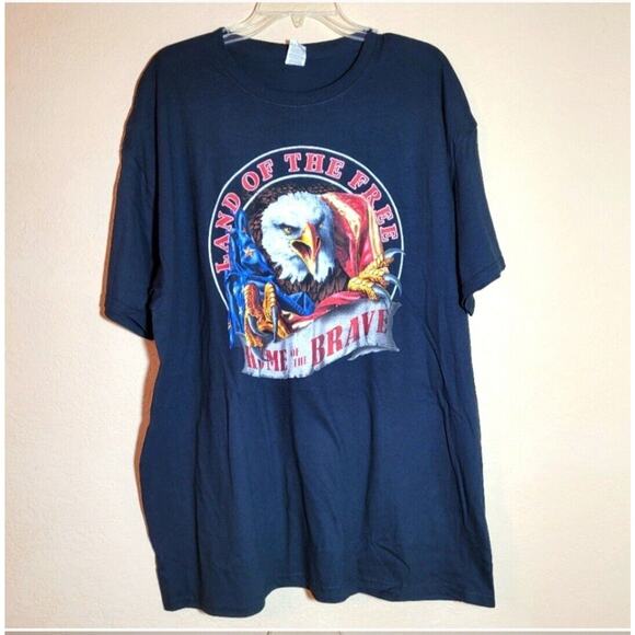 Patriotic Graphic Tee Men's Size XL Black T-shirt Land of Free Home of Brave - Picture 1 of 4